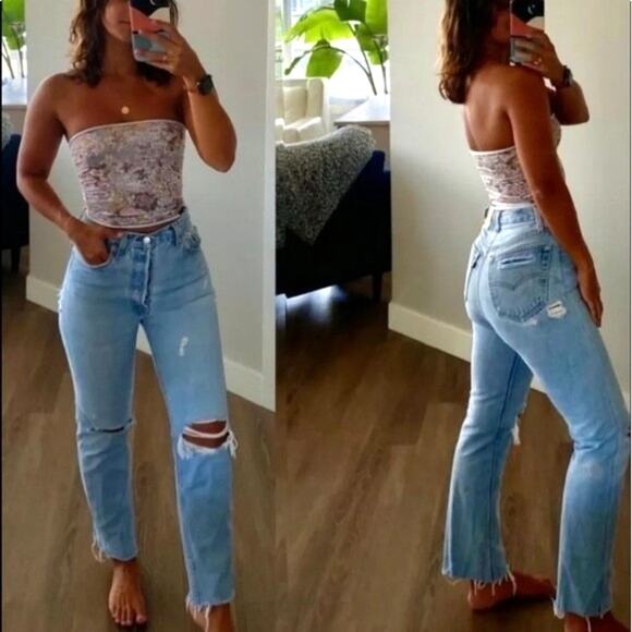 New Aligrace Custom Distressed High Rise Jeans Redone Levi’s Size 25 - Picture 4 of 12